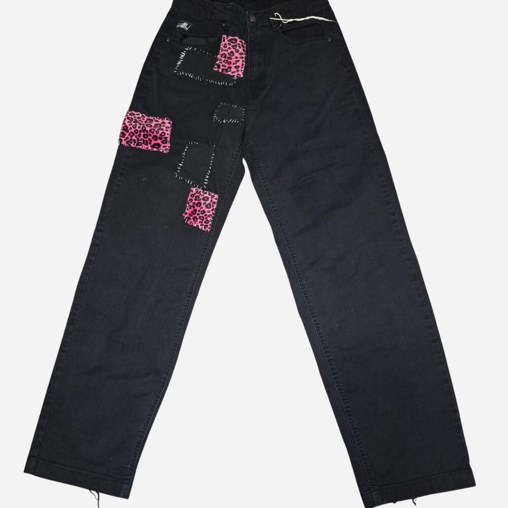 Lurking Class by Sketchy Tank Black (DIY Pink Leopard Patches) Jeans Sz 3